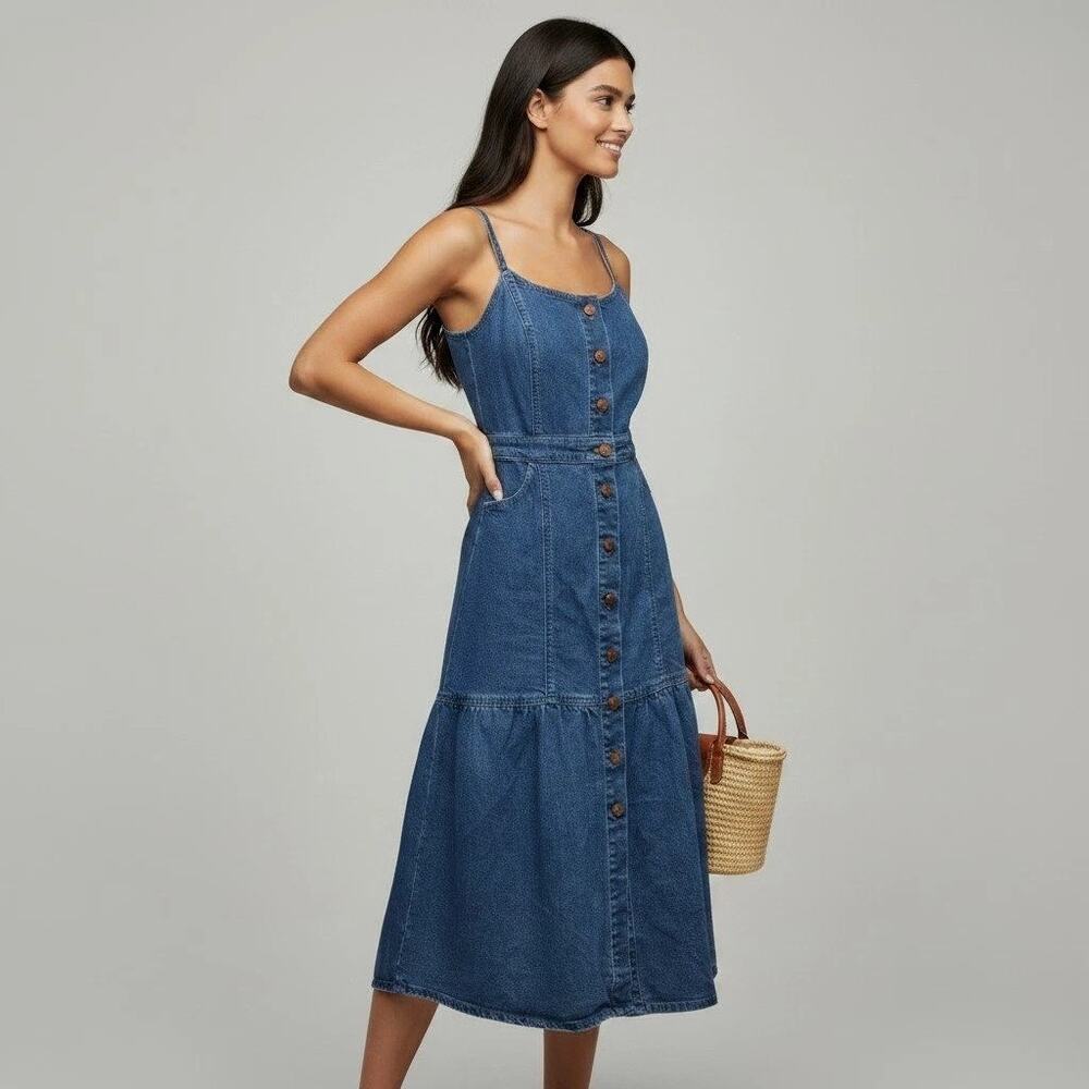 Madewell Denim Bayview Tiered Midi dress size 14